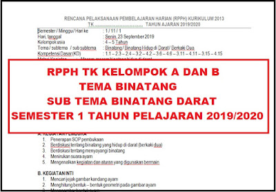 RPPH TK A DAN B TEMA BINATANG SUB TEMA BINATANG YANG HIDUP DIDARAT