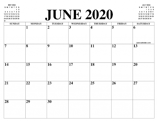 June 2020 Calendar