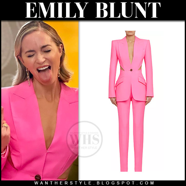 Emily Blunt in pink cutout blazer and pants