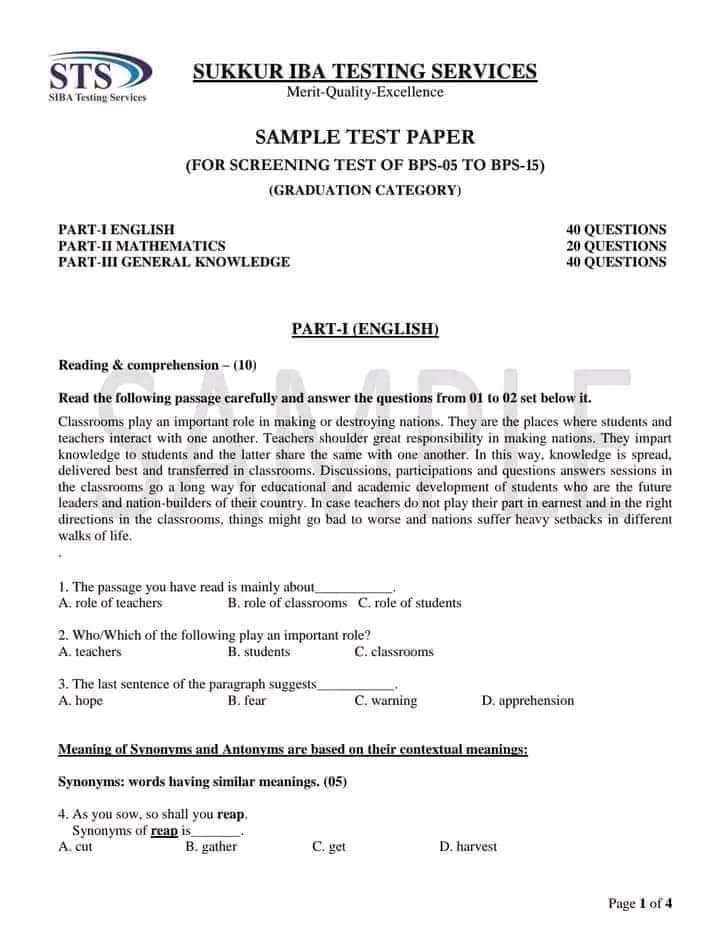 Latest 5 To 15 SIBA Test Sample Paper Has Been Uploaded 2022