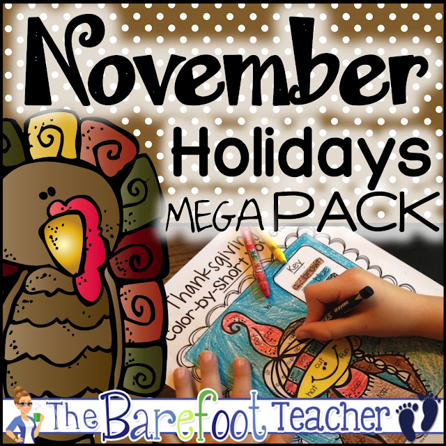 Get ready for November with this mega pack of activities for kids that includes holiday math and literacy printables for Thanksgiving, Veterans Day, and more! A perfect addition to the other crafts and ideas you have planned for your preschool, kindergarten, or first grade students! #thanksgiving #veteransday #thanksgivingactivities #kindergarten #preschool #firstgrade #holidays #math #literacy 