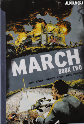 March Book 2 by John Lewis is an autobiographical/memoir graphic novel depicting Lewis's role and experience with the Civil Rights movement, Freedom Riders, and the March on Washington. Great read, Fast read. reluctant readers, book, novel, historical, history, series, high school, YA, college, adult, informative. Alohamora Open a Book http://alohamoraopenabook.blogspot.com/