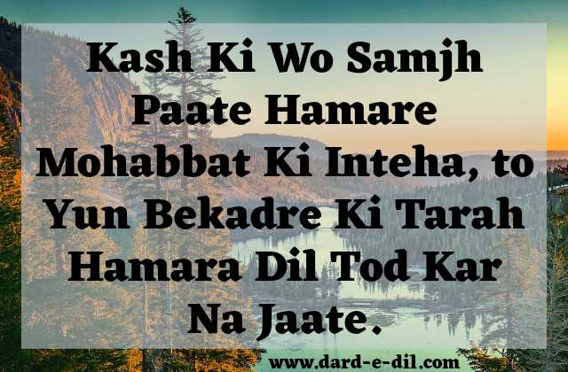 Kash Ki Wo Samjh Paate Hamare Mohabbat Ki Inteha, to Yun Bekadre Ki Tarah Hamara Dil Tod Kar Na Jaate.