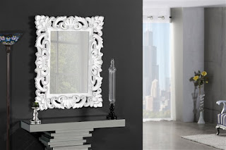 Espejo clasico marco resina tallada blanca