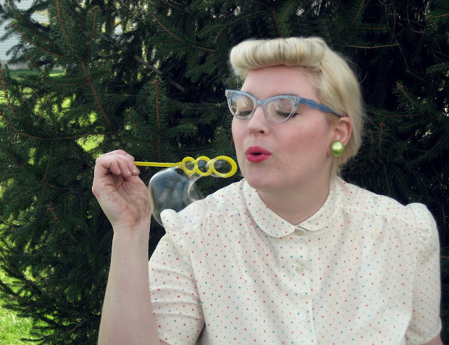 Brittany Va-Voom Vintage wearing 1950s vintage cat eye glasses from Dead Mens Spex