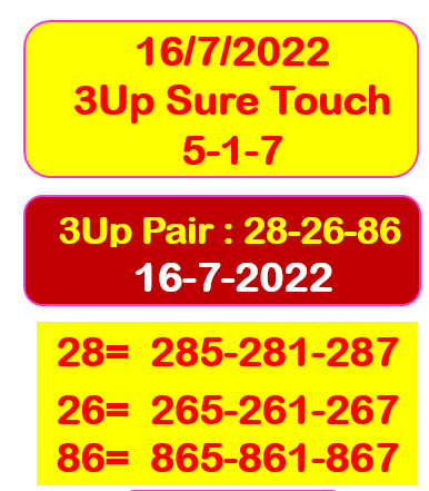 3UP VIP Number 16/07/2022 Thailand Lottery 3D Sure Number 16/07/2022