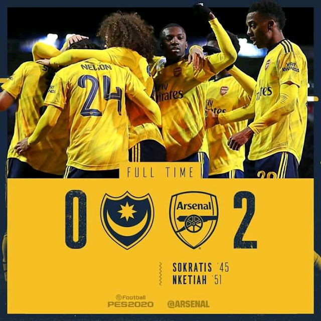 FT: Portsmouth 0-2 Arsenal, Sokratis And Nketiah Scores As Gunners Move To Quater Final (Video Highlight)