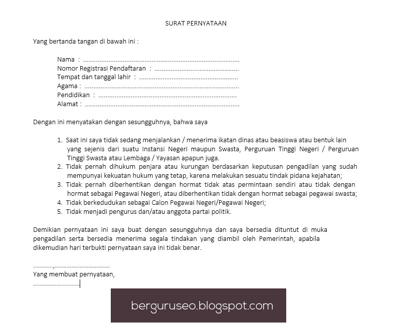 Contoh Surat Pernyataan 4