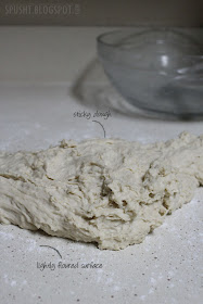 knead sticky bread dough on lightly floured surface