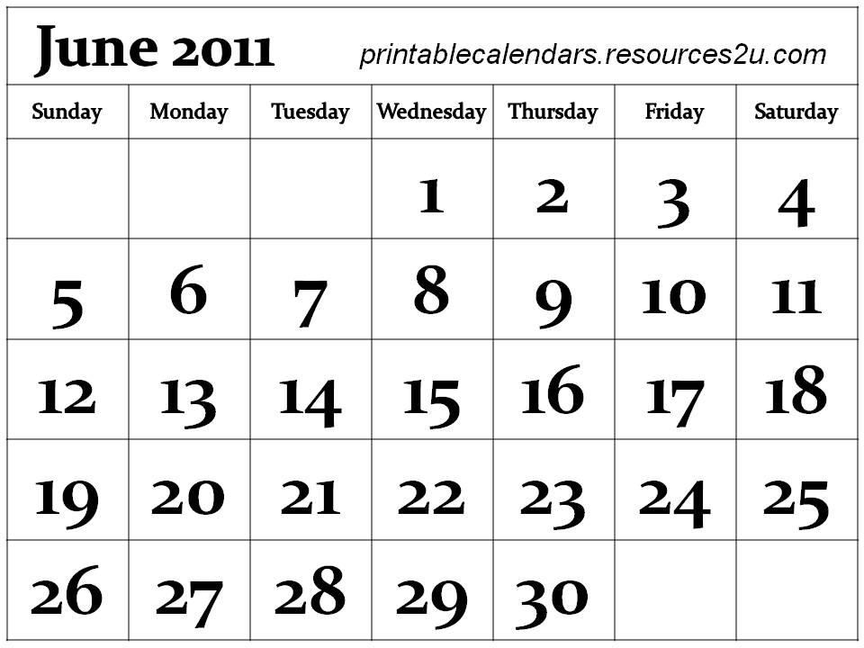 june 2011 calendar print. Printable June 2011 Calendar