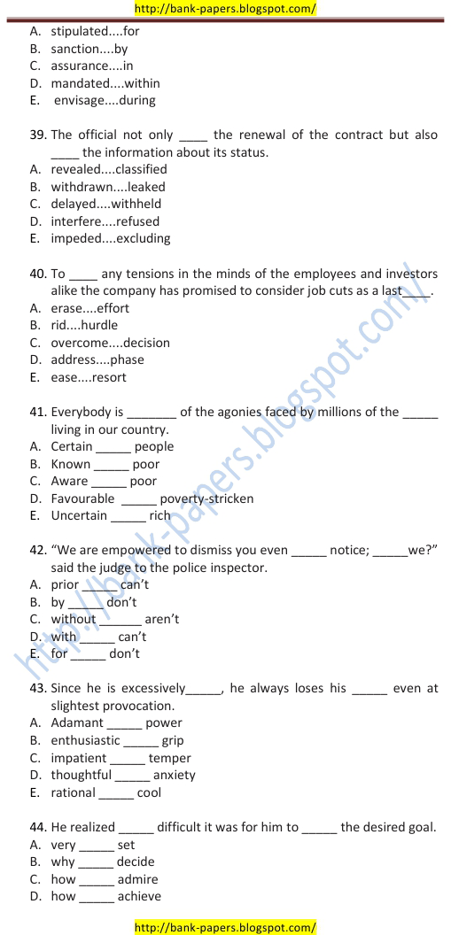 sample question papers bank exams