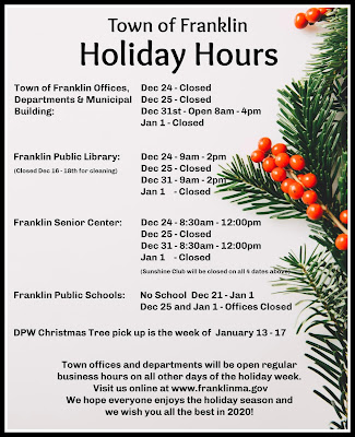 Town of Franklin: Holiday Hours for Dec-Jan 2019