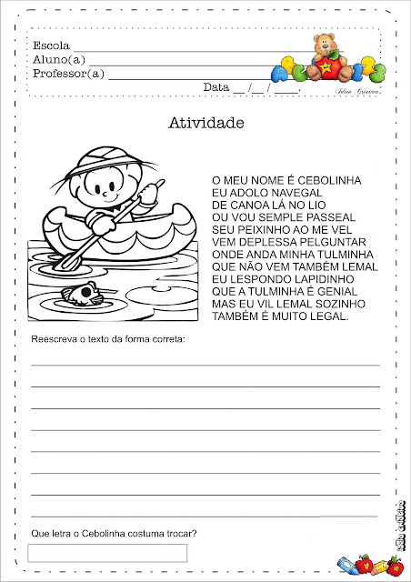 Atividade 1º Ano Cebolinha