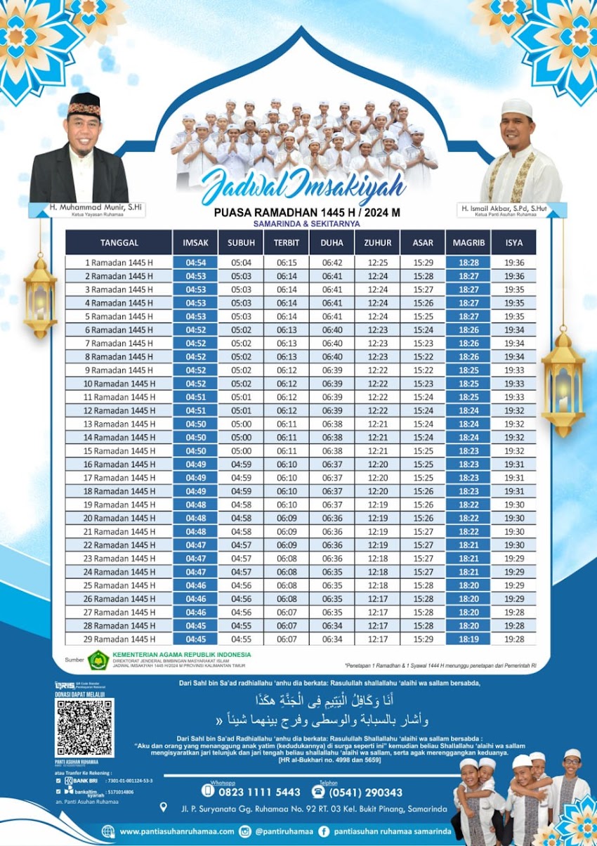 JADWAL IMSAKIYAH RAMADHAN 1445 H / 2024 Untuk Samarinda dan Sekitarnya 