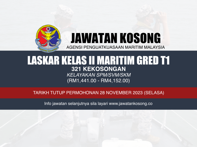 Jawatan Kosong Agensi Penguatkuasaan Maritim Malaysia (APMM) November 2023