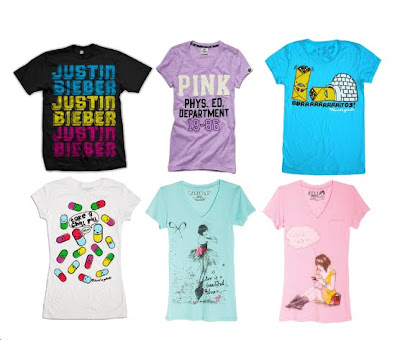 1 - Justin Bieber T-Shirts. 2 - Victoria's Secret - Embellished tee
