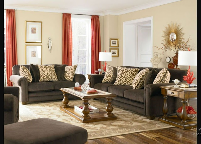 Living Room Colors Schemes Design Ideas with red brown living room color and brown sofa