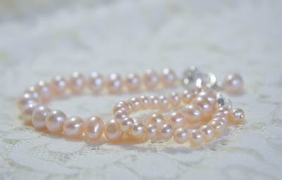 mother and baby girl daughter newborn pink pearl and silver matching bracelet set handmade