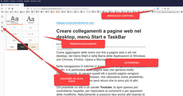 modalità lettura in firefox