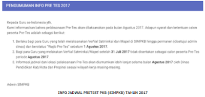 Inilah Info Jadwal Pretest PKB (SIMPKB) Tahun 2017