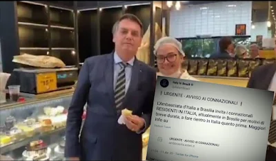 Bolsonaro na padaria e Tuíte embaixada da Itália