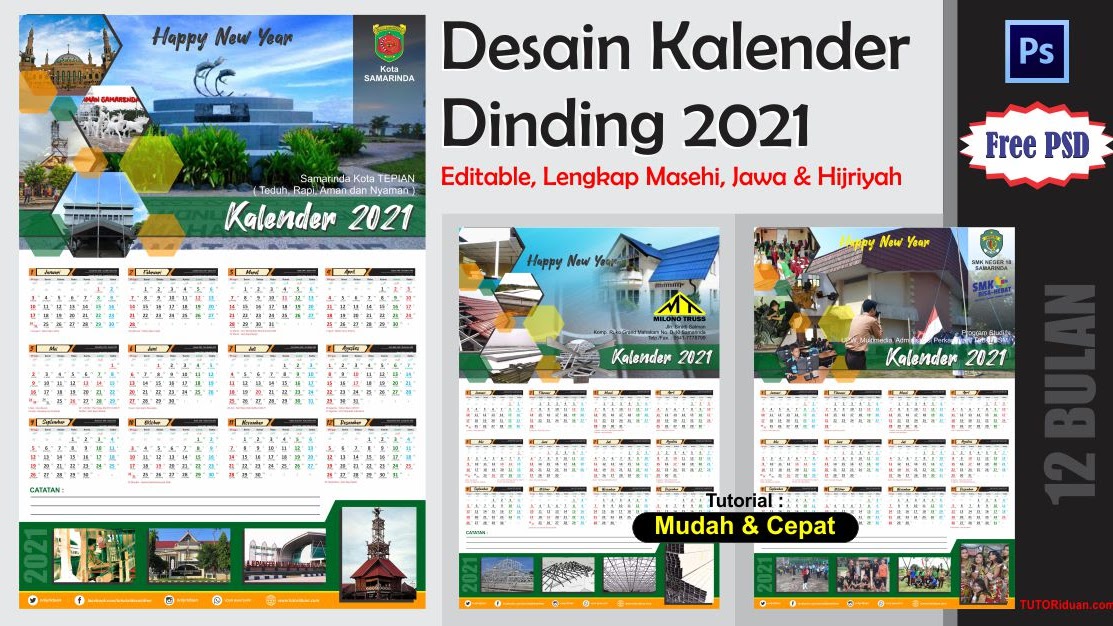 Desain Kalender Dinding 2021 Format 12 Bulan Photoshop Free Psd Tutoriduan Com