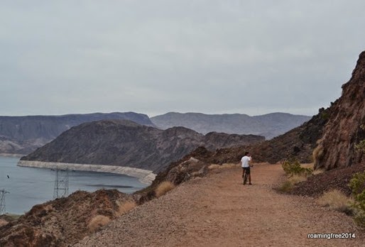 The trail follows the shoreline
