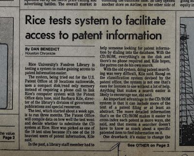 Houston Chronicle article on Fondren participation in CD-ROM test pilot.