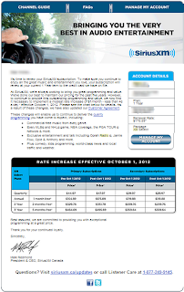 SiriusXM price increase letter