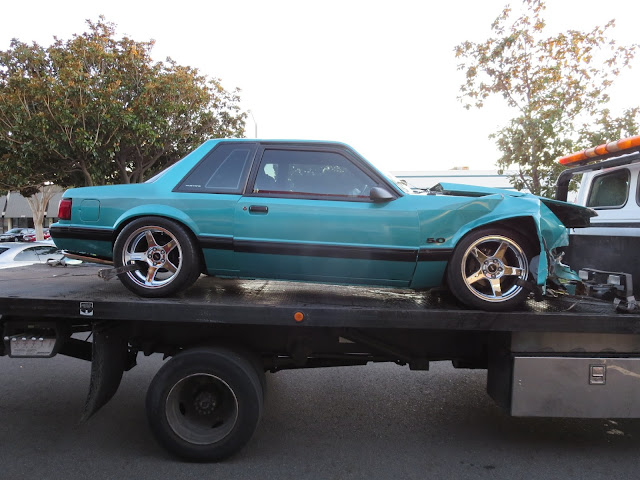 Totaled Ford Mustang GT--frame is sagging and accordioned