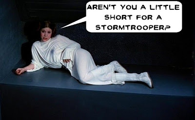 Leia comparing stormtrooper dimensions