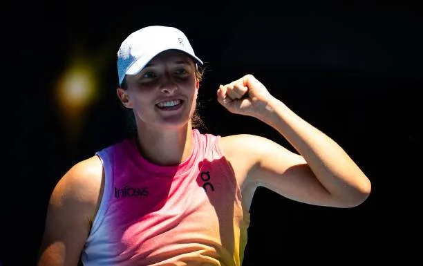 Iga Swiatek of Poland reacts during her third-round match against Emma Raducanu of Great Britain on Day 7 of the 2025 Australian Open at Melbourne Park on January 18, 2025, in Melbourne, Australia. Photo by Robert Prange/Getty Images