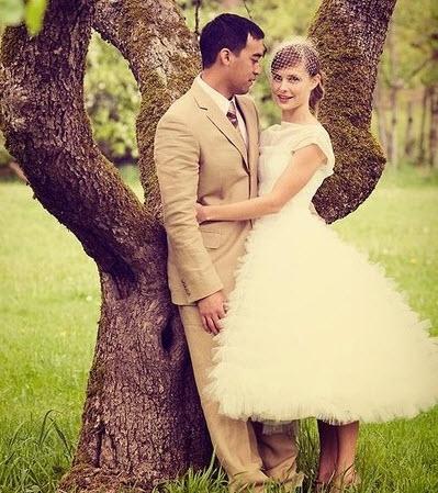 Photo Tea Length Vintage Inspired Tulle Wedding Gown