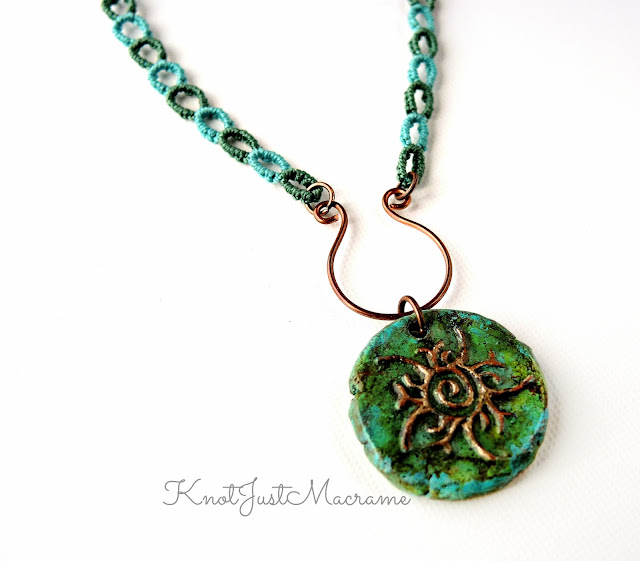 Micro macrame chain necklace by Sherri Stokey of Knot Just Macrame with pendant by Wild Raven Studio