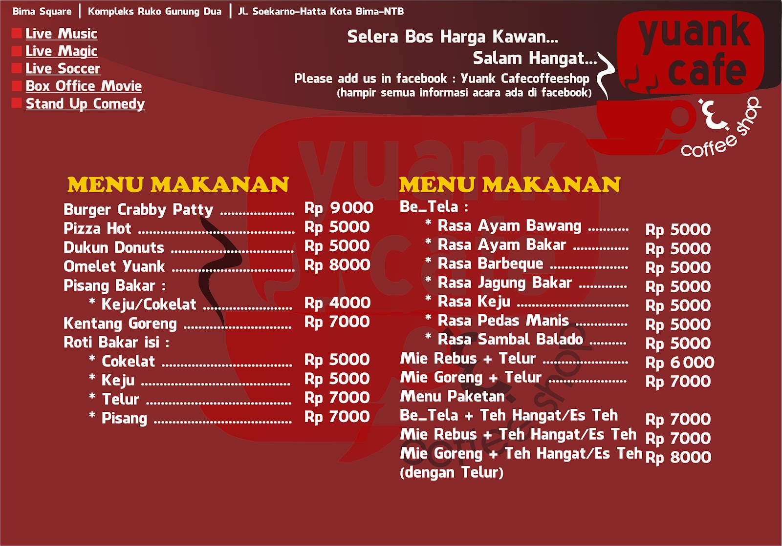 Contoh Menu Minuman Di Cafe - Eontoh