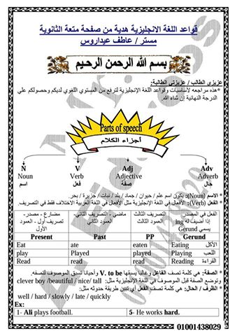 جميع قواعد اللغة الانجليزية الصف الثالث الثانوى 2016 فى ملزمة واحدة 