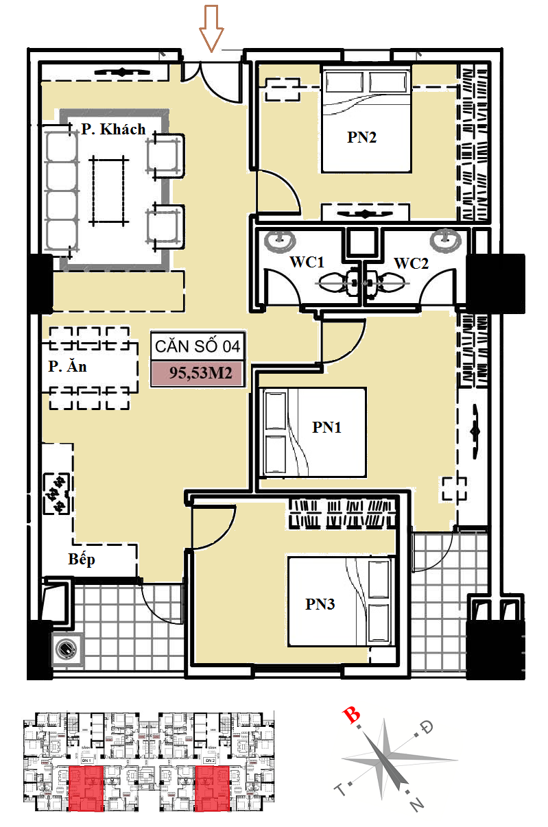 Chung cư 136 Hồ Tùng Mậu , Căn 95,53m2