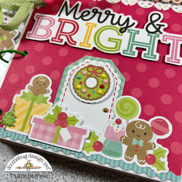 Christmas House Shaped Scrapbook Album with gingerbread, candy, & a pretty wreath
