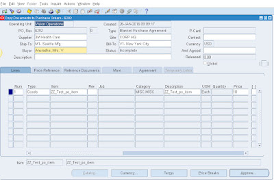 Oracle Purchase Order Creation