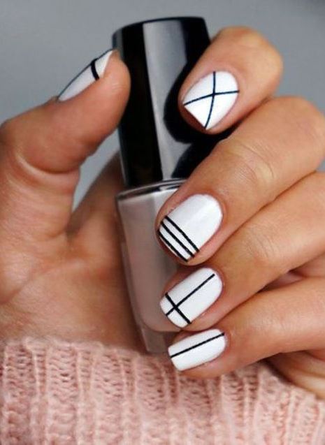 white-black geometry nail art idea