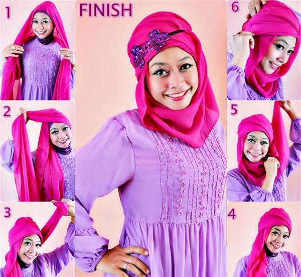 contoh model tutorial hijab pashmina wajah bundar terbaru 2017/2018