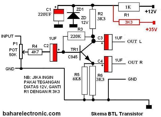  Skema  Rangkaian BTL  Transistor Bahar Electronic