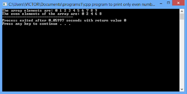 CPP program to print only even number elements in an array