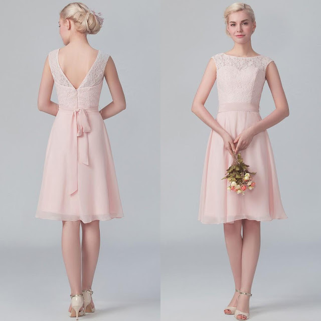 Short-Vintage-Blush-Pink-Lace-Bridesmaid-Dresses-Knee-Length