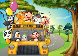 Image of a school bus with animals inside