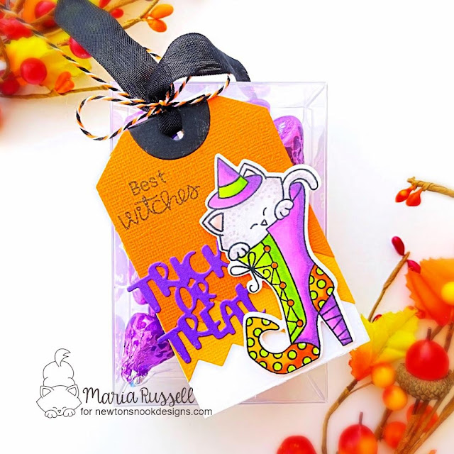 Halloween Inspiration Week | Treat tag by Maria Russell | Fancy Edges Tag Die Set, Witchy Newton Stamp Set and Halloween Trio Die Set by #newtonsnook #handmade
