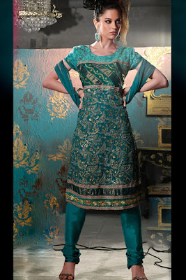 Cyan color embroidered kurti