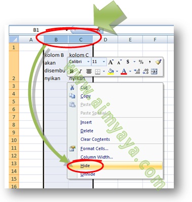  Kita sanggup memanfaatkan kemudahan hide yang disediakan oleh Microsoft  Excel untuk menyemb Ahli Matematika Cara Menyembunyikan Kolom Dan Baris Di Ms Excel