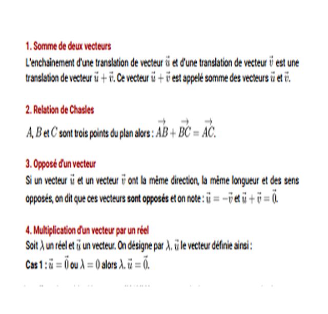 cours mathematique - Somme de deux vecteurs - Vecteurs colinéaires 1ere secondaire