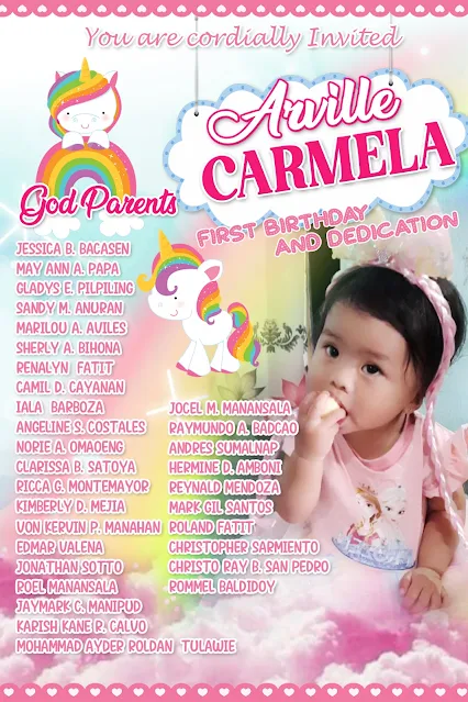 Ideal Unicorn Invitation for First Birthday and Dedication